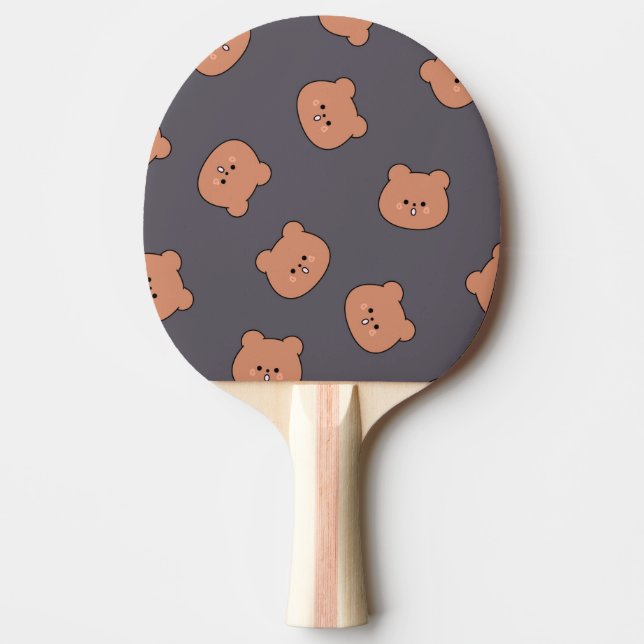 Cute Brown Teddy Bear Face Pattern Dark Blue Pingisracket (Framsidan)