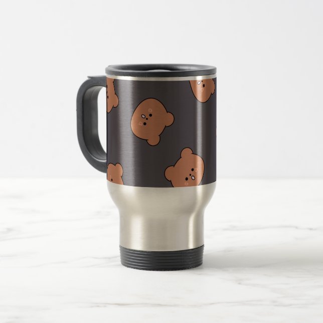 Cute Brown Teddy Bear Face Pattern Dark Blue Resemugg (Framsida vänster)