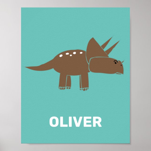 Cute Brown Triceratops Dinosaur För barn Dino Boy Poster (Framsidan)