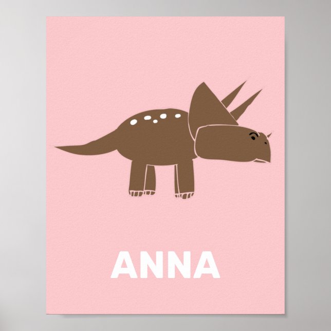 Cute Brown Triceratops Dinosaur För barn Dino Rosa Poster (Framsidan)
