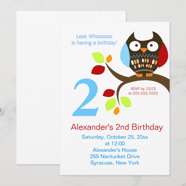 Cute Brown Uggla födelsedag Inbjudningar (Fram/baksida)