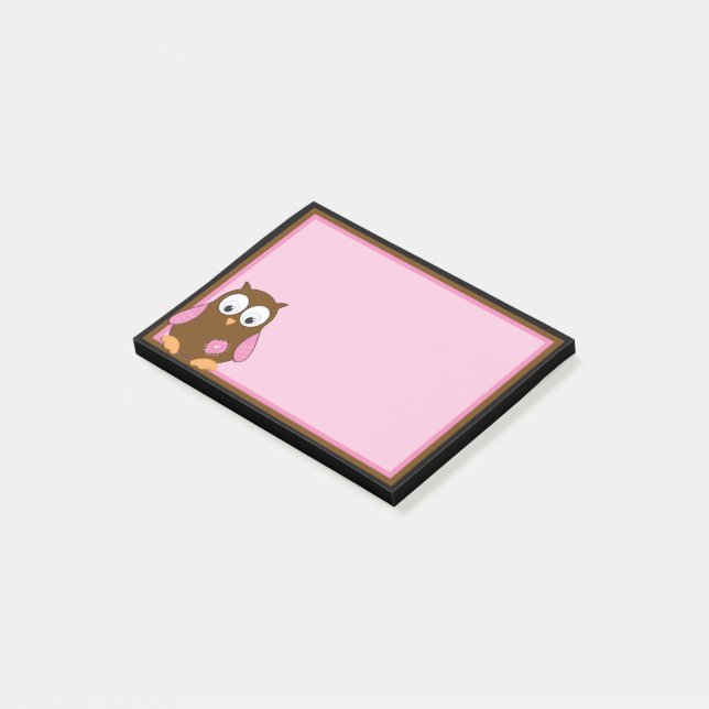 Cute Brown Uggla med Rosa Vingar Post-it Block (Vinklad)
