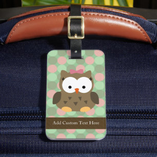 Cute Brown Uggla w/Rosa Bow Bagagebricka