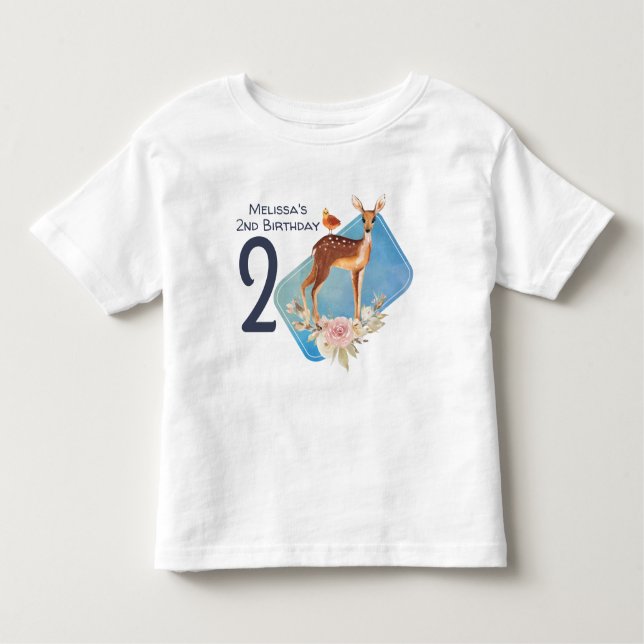 Cute Brown Watercolor Hjort Rustic Birthday T Shirt (Framsida)