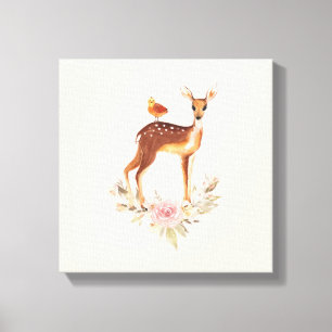 Cute Brown Watercolor Hjort Rustic Canvastryck