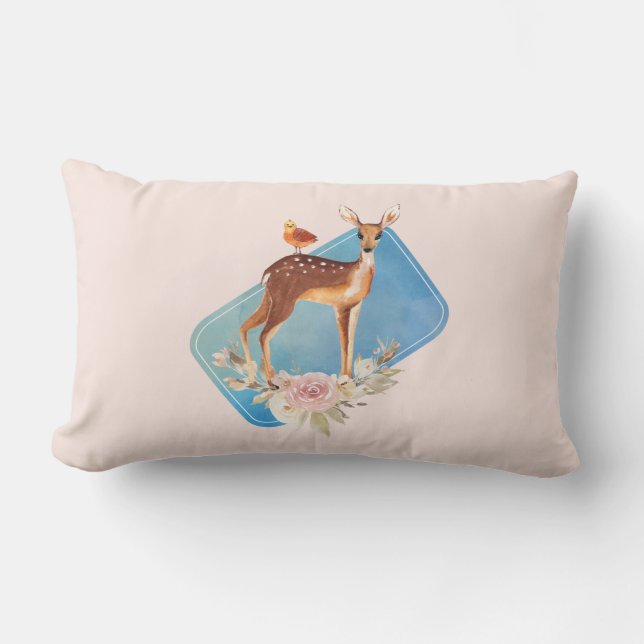 Cute Brown Watercolor Hjort Rustic Elegance Lumbarkudde (Framsida)