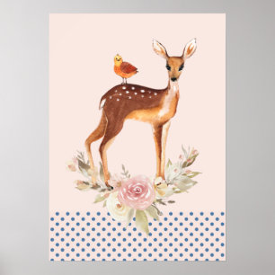 Cute Brown Watercolor Hjort Rustic Elegance Poster