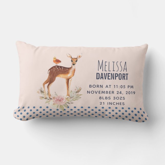 Cute Brown Watercolor Hjort Rustic Nyfödd bebis Lumbarkudde (Framsida)