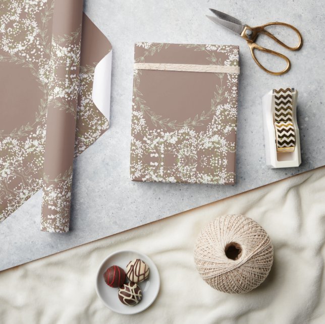 Cute Brown White Blommigt Presentpapper (Hantverk)