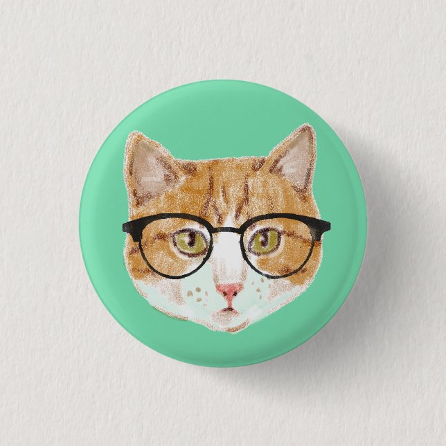 Cute Brown & White Cat Wear Glasses Knapp (Framsida)