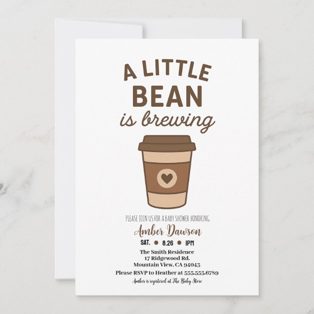 Cute Brown & White Neutral Coffee Bean Baby Shower Meddelande (Framsida)