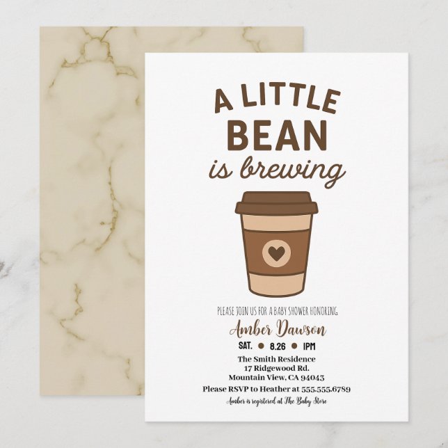 Cute Brown & White Neutralt Coffee Baby Shower Meddelande (Fram/baksida)