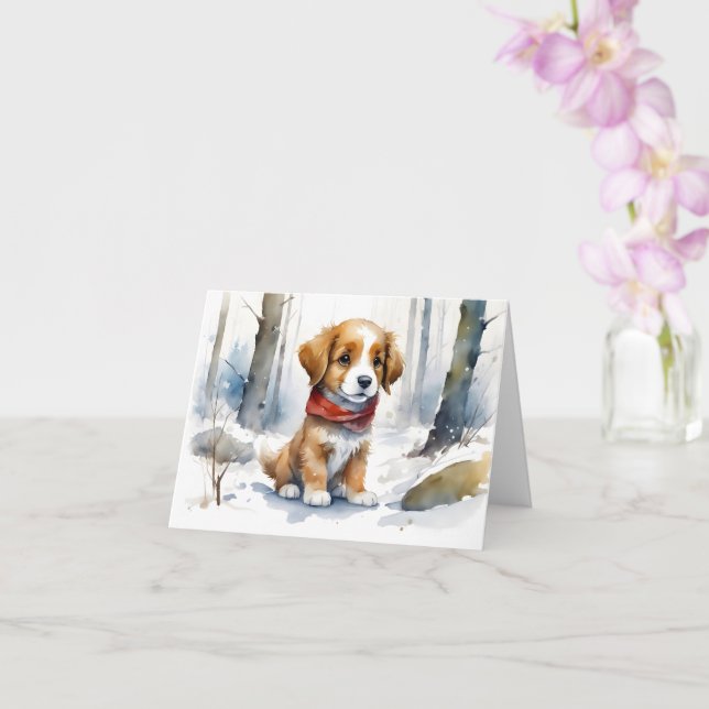 Cute Brown White Puppy Red Scarf Blank Hälsning Kort (Orkide)
