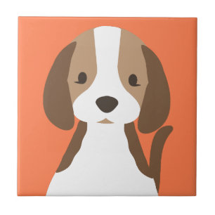 Cute brun och vit hund porträtt kakelplatta
