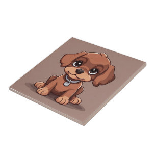 Cute-brun valp kakelplatta