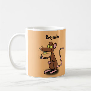 Cute-bruna råtta-tummar uppåt tecknad kaffemugg
