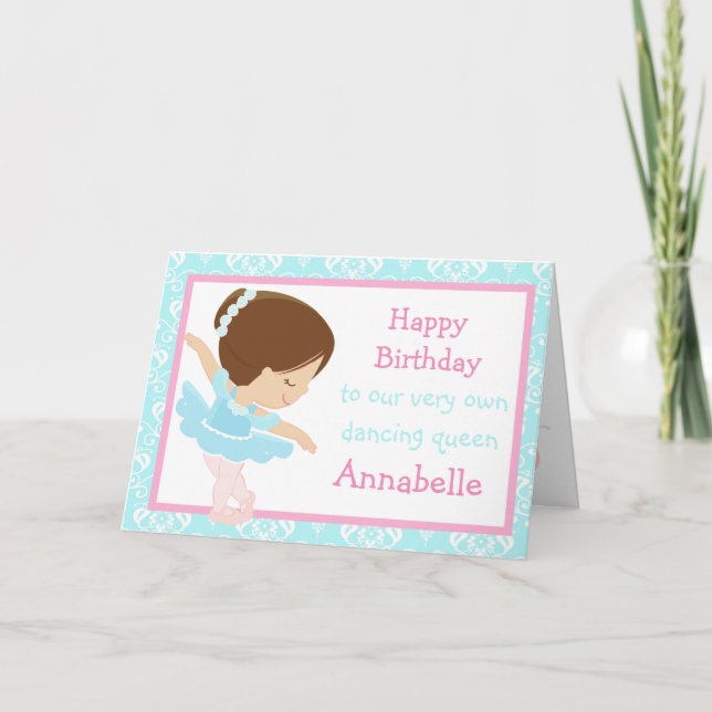 Cute Brunette Ballerina Birthday Card Kort (Framsida)