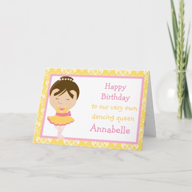 Cute Brunette Ballerina Birthday Card Kort (Framsida)