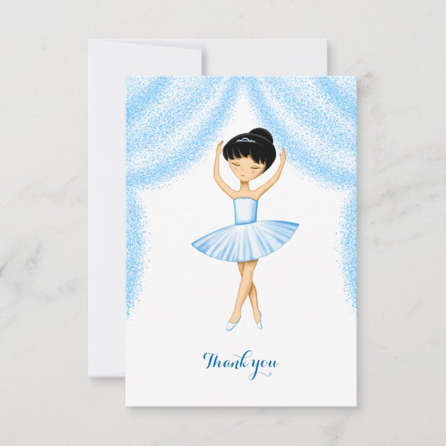 Cute brunette ballerina in blue tutu tack kort (Framsida)