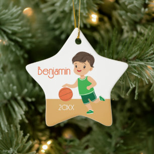 Cute Brunette Boy Julgransprydnad Keramik
