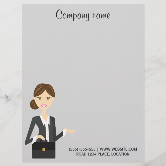 Cute Brunette Business Woman Illustration Brevhuvud (Framsida)