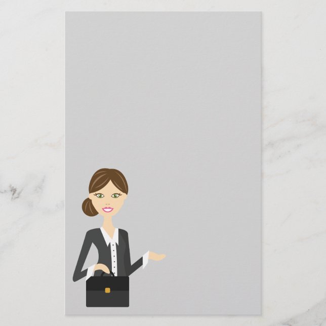 Cute Brunette Business Woman Illustration Brevpapper (Framsida)