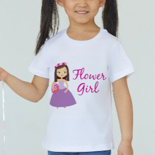 Cute Brunette Flower Girl with Flower Basket T Shirt