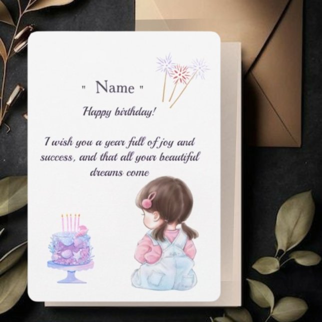 Cute Brunette Girl Personalized Birthday Card for  Tack Kort (Skapare uppladdad)