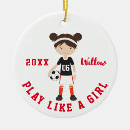Cute Brunette Girl Soccer Personlig jul C Julgransprydnad Keramik