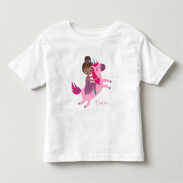 Cute Brunette Hved Girl Riding på Unicorn T Shirt