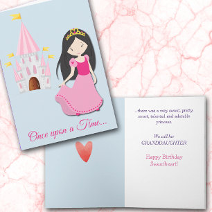 Cute Brunette Princess Granddotter Birthday Card Helgkort