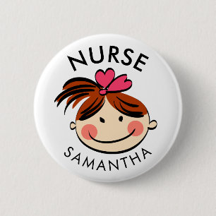 Cute Brunette Tecknad Nurse Namn Knapp