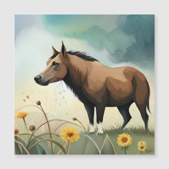 Cute-brunponny i blommigten fält (Framsida)