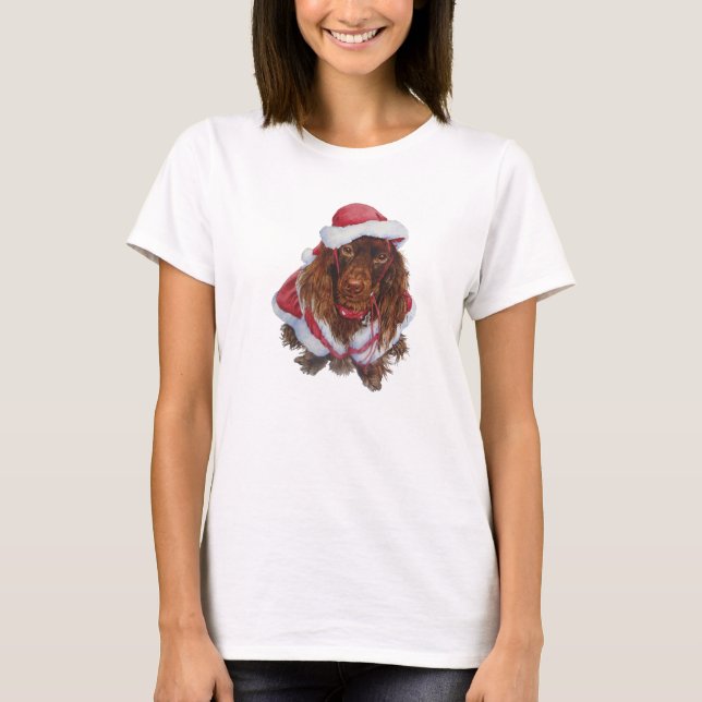 Cute brunspaniel i jultomter t-shirt (Framsida)