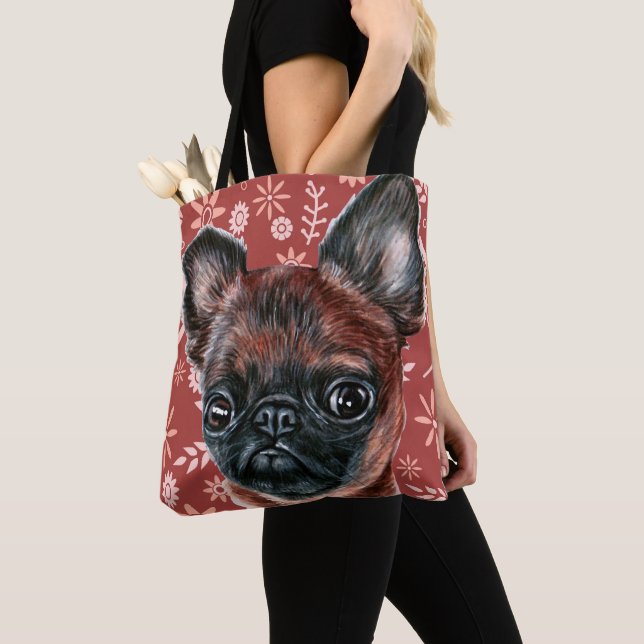 Cute Brussels Griffon Hund Flower Mönster Tygkasse (Närbild)