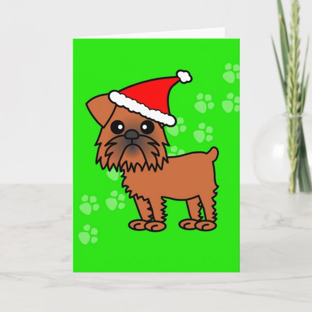 Cute Brussels Griffon Tecknad Santa Hat Helgkort (Framsida)
