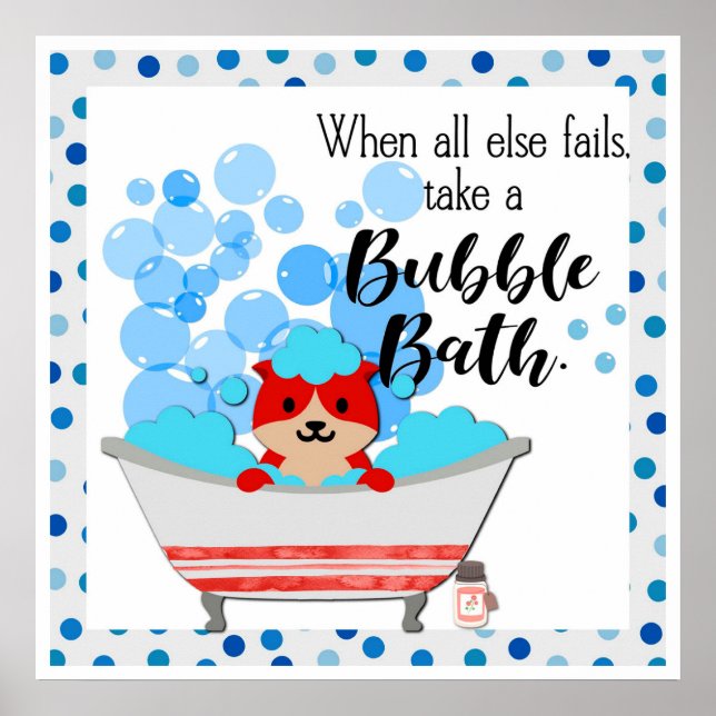 Cute Bubble Bath Tecknad Cat Bathroom Poster (Framsidan)