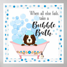 Cute Bubble Bath Tecknad hund Bathroom Poster
