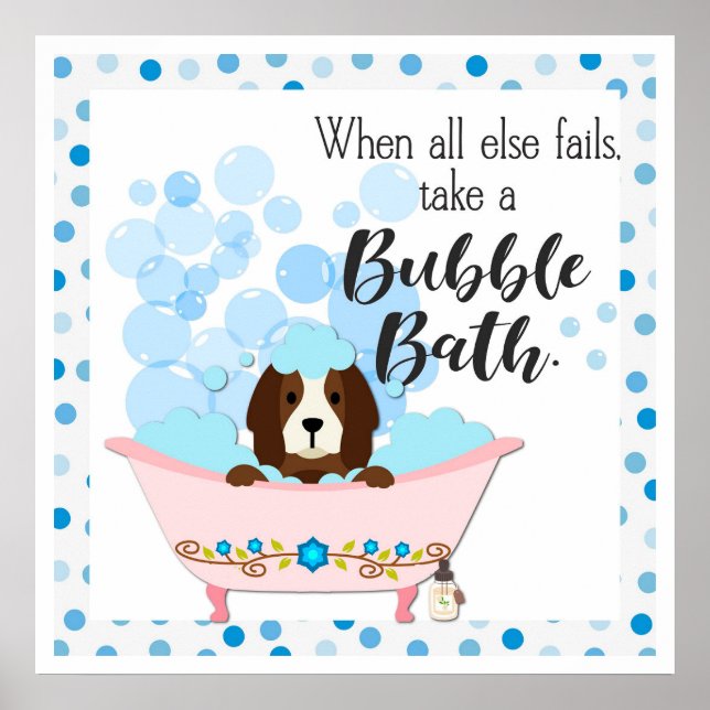 Cute Bubble Bath Tecknad hund Bathroom Poster (Framsidan)