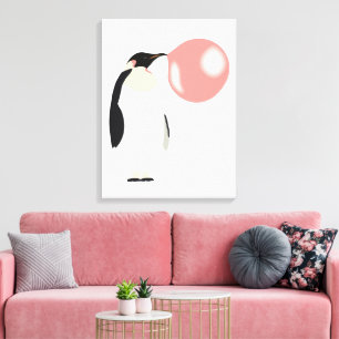 Cute Bubble Gum Penguin, blåsbar bubbla Canvastryck