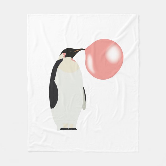 Cute Bubble Gum Penguin, blåsbar bubbla Fleecefilt (Framsidan)