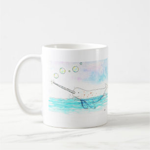 Cute Bubble-Popping Narwhal Watercolor Kaffemugg