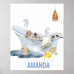Cute Bubble Puppies Kitten Bath Decor Poster