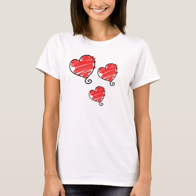 Cute Bubble Red Heart T Shirt (Framsida)