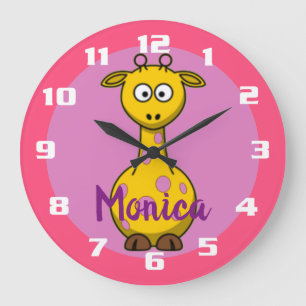 Cute Bubble Rosa Monogram Giraffe Stor Klocka