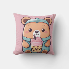 Cute Bubble Tea Bear Illustration - Kawaii Stil Kudde