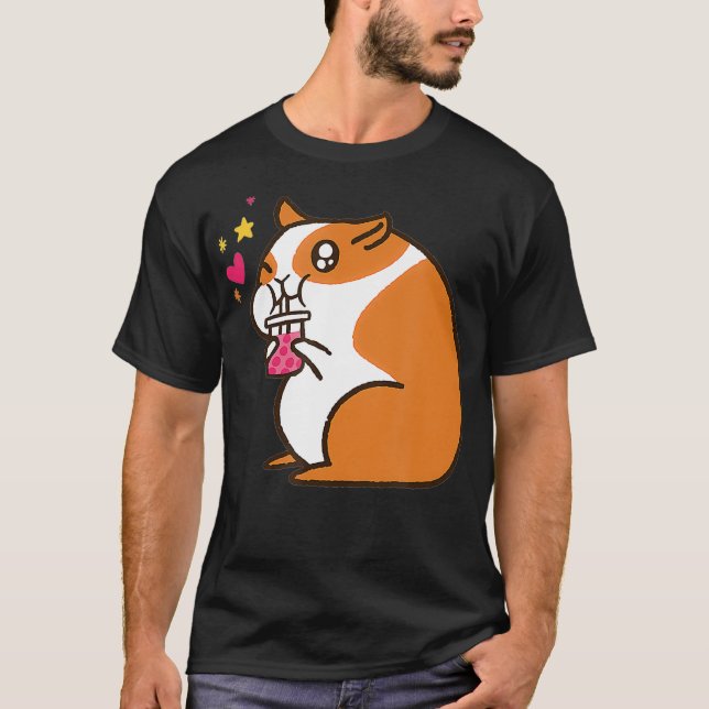 Cute Bubble Tea Hamster Drinks Boba Animals T Shirt (Framsida)