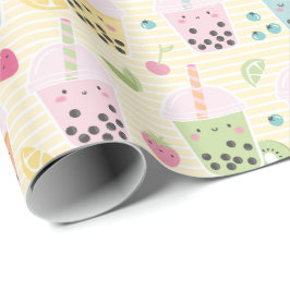 Cute Bubble Tea on gult and white rand Presentpapper