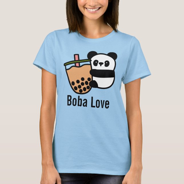 Cute Bubble Tea & Panda Bear T Shirt (Framsida)