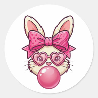 Cute Bubblegum Bunny with Heart Glasses Runt Klistermärke